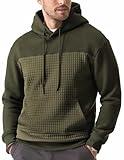 JMIERR Hoodie Men Casual Cotton Hooded Collar Pullover Sweaters Fashion Fall 2024 Long Sleeve Drawstring Fleece Waffle Hooded Sweatshirt with Pockets, XL, Green