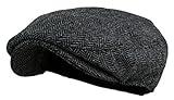 Wonderful Fashion Men's Herringbone Tweed Wool Blend Snap Front Newsboy Hat (DK.Grey, LXL)