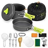 Rlrueyal 15pcs Camping Cookware Mess Kit,Non-Stick Lightweight Pots Set Portable Outdoor Cookware for Camping Backpacking Hiking Outdoor Cooking and Picnic