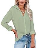 Diosun Womens Button Down V Neck Shirts Long/Short Sleeve Office Casual Business Plain Blouses Tops (Small, Bean Green)