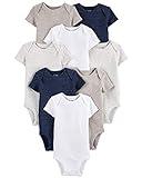 Simple Joys by Carter's Unisex Babies' Short-Sleeve Bodysuit, Pack of 8, Navy Heather/White/Oatmeal, 0-3 Months