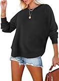 SHEIN Women's Casual Crewneck Loose Lightweight Long Sleeve Sweatshirts Fall Tops for Women 2024 Trendy,(US 16-18) XL,Black