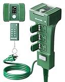 DEWENWILS Outdoor Power Stake Timer Waterproof, 100FT Range Remote Control Outlet Timer, 6 Grounded Outlets 6FT Cord, Photocell Dusk to Dawn, for Lights, Christmas Decor, Garden, 1875W/15A UL Listed