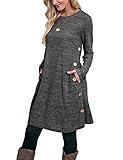 OFEEFAN Tunic Dress Long Sleeve Casual Sweater Dresses Dark Grey XXL