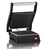 Elite Gourmet EPN160 5.5 x 5.3" Multifunctional, Compact Electric Panini Press, Contact Grill, 180° Flat Grill, Lightweight, Floating Top-plate, Cool-touch Handle Non-Stick Surface, Black