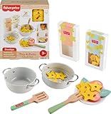 Fisher-Price Wood Pretend Cooking Set, Pots & Pasta Chef, 31 Pieces Play Food & Wooden Utensils for Preschool Kids Ages 3+ Years