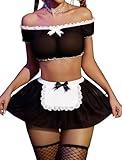Avidlove Lingerie Sets for Women Sexy Contrast Lace Lingerie Mesh Top Double Layer Mini Skirt Black S
