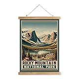 XIAOAIKA Vintage Rocky Mountain National Park Travel Poster with Wooden Scroll Frame – Holiday Decoration or Gift for Living Room, Bedroom, Office Wall Decor, Retro Art Print 16 x 23 Inches