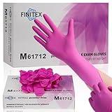 FINITEX Pink Nitrile Disposable Latex-Free Gloves - 3.5mil 100PCS/Box 9inch Long Powder-Free Guantes de Nitrilo Cleaning Medical Exam Food Cooking Glove (100, Medium)