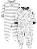 Simple Joys by Carter's Baby 2-Pack Neutral Fleece Footed Sleep and Play, Penguin/Stripe, 6-9 Months