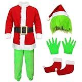 stepsin Christmas Green Monster Costume Kids Furry Santa Claus Outfit Christmas Cosplay Costume Holiday Party Dress up
