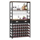 Homeiju Wine Cabinet with Storage, Wine Rack Freestanding Floor, 6-Tier with Tabletop, Drawer and Wine Storage for Home Bars