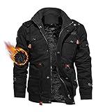 TACVASEN Mens Winter Jacket Mens Fleece Jacket Warm Jackets Winter Coats for Men Military Work Jackets with Hooded Black M