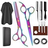 Hair Cutting Scissors Set, Professional Haircut Scissors Kit with Cutting Scissors Thinning Scissors for Barber/Salon/Home/Men/Women/Kids/Adults(Rainbow)
