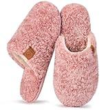 EverFoams Women's Fuzzy Slip-on Slippers Warm Cozy Soft Lightweight Memory Foam Indoor House Shoes Pink, 9-10 US