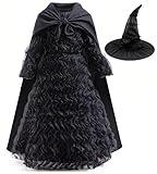 Elphaba Costume Dress for Girls Halloween Cosplay Birthday Party Outfit With Cape and Witch Hat