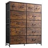 WLIVE Tall Dresser for Bedroom with 12 Drawers, Chests of Drawers, Fabric Dresser for Bedroom, Closet, Fabric Storage Dresser with Drawers, Steel Frame, Rustic Brown Wood Grain Print