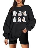 UNIQUEONE Halloween Sweatshirts for Women Ghost Reading Books Sweater Cute Spooky Bookish Shirt Fall Pullover Long Sleeve Tops Grey