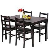 FDW | 5-Piece Solid Wood Dining Table Set for 4 | Pine Kitchen Table with Upholstered Chairs | Space-Saving Design | Smooth Easy-to-Clean Surface | Brown | for Dining Room, Apartment, Restaurant