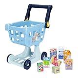 Bluey The Shopping Trolley | with Free-Rolling Wheels and Rotating Handle. The Ideal Size for Toddlers | Stands at 19.3 Inch Tall | 8 Colorful Cardboard Shopping Goods are Included with This Trolley