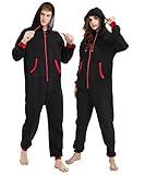 Kgromfy Adult Onesie Non-Footed Hooded Jumpsuit Family Couples Matching Pajamas Zipper Sleepwear One Piece Christmas Loungewear for Women Men Black Red Zipper-M