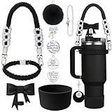 10 Pcs Stanley Cup Accessories Set for 40 oz Tumbler, Stanley Straw Cover Topper, Stanley Boot Strap Holder Lanyard, Fluffy Chain, Inspirational Charms, Gift for women mom (Black and White)