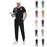 Men's Scrubs Set, Modern V-Neck Scrub Top & Jogger Pant with Pockets -Stretch, Moisture-Wicking Yoga Waistband, Anti-Wrinkle,Scrubs for Me #01-Black Small 1