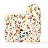 Fall Silicone Oven Mitts Pan Mats Set of 2, Heat Resistant Gloves Potholder with Non-Slip Grips Hanging Loops Pot Holder, Spring Summer for Chef Cooking, Baking, Grilling, BBQ
