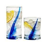 Libbey Tumbler and Rocks Glass Set, Infused Blue Ribbon Drinkware Glasses Set,, Artisan Inspired Four-Dimple Shaped Rock Glasses, Dishwasher Safe Tumbler Glasses Set