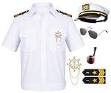 6PCS Men's Yacht Captain Sailor Costume Adult Shirt Hat Accessories Set Party Cosplay Medium White