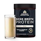 Ancient Nutrition Grass Fed & Cage Free Bone Broth Protein Powder, 20g Protein Per Serving, Hydrolyzed Collagen Peptides, Glucosamine, Chondroitin, Supports Joint & Gut Health, Pure, 20 Servings