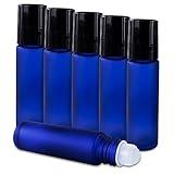 Super Z Outlet Cobalt Blue Glass Roll On 10ml (1/3oz) Bottles Glass Container Tubes Roll-On Bottles with Ball Tips for Homemade Lip Care Products, Aromatherapy Essential Oils, Perfumes (6 Pack)