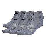 adidas Men's Athletic Cushioned Socks, 6-Pack No Show with Arch Support, Heather Grey/Black, Large