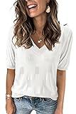 Arach&Cloz Women's Spring Summer Tops 2025 Short Sleeve Plus Size Lightweight Sweaters V Neck Trendy Fashion Knit Clothes Clothing Dressy Cute Casual Outfits Business Work Blouse Beige Off White S