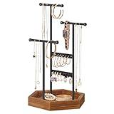 SONGMICS Jewelry Holder, Jewelry Organizer, 3 Tiers and 1 Tray, Jewelry Display Stand with Metal Frame, Necklace Earring Bracelet Holder, for Rings, Ink Black and Caramel Brown UJJS03CB