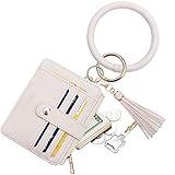 COOLANS Wristlet Bracelet Keychain Card Holder Card Pocket PU Leather Purse Tassel Keychain Bangle Key Ring for Women Girls (Card & Id Holder Purse 08 Litchi Pattern Creamy Grey)