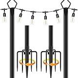 Aulimhti 10Ft Metal Poles with Fork for Outdoor String Lights,2 Pack Light Stand for Outside Garden,Patio,Wedding,Backyard,Deck,Party