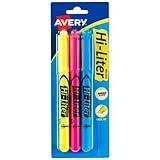 AVERY Hi-Liter Pen-Style Highlighters, Smear Safe Ink, Chisel Tip, 3 Assorted Color Highlighters (25860)