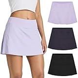 Real Essentials 3 Pack Womens Active Athletic Skort Skirt Pleated Pockets Running Casual Summer Workout Tennis Golf Sport Ladies Training Mini High Waisted Tiered