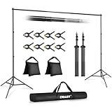 EMART Backdrop Stand 10x7ft(WxH) Photo Studio Adjustable Background Stand Support Kit with 2 Crossbars, 8 Backdrop Clamps, 2 Sandbags and Carrying Bag for Parties Events Decoration