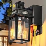 Porch Lights with GFCI Outlet, Dusk to Dawn Outdoor Lights with Outlet, 3 Lighting Modes Exterior Light Fixture Waterproof, Outside Lights for House Front Door Patio Garage