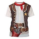 DFZ Cowboy Shirts for Men Funny Cosplay Costume Wester Crewneck Short Sleeve Casual Top Unisex Brown