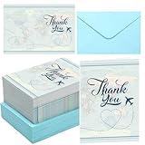 Motiskyy 60 Set Travel Thank You Cards with Envelopes 4 x 6 Inch Spring Travel Agent Thank You Cards with Airplane Map and Adventure Design Favors for Birthday Retirement Agency(Fresh)