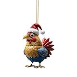 Flat Cute Chicken Hanging Ornament Christmas Hat Chick Ornament Cute Christmas Chicken Car Pendant Home Tree Decoration Christmas Tree Ornament Home Decoration