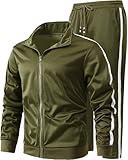 GXAMOY Men's Athletic 2 Pieces Tracksuit Casual Full Zip Jogging Sweat Suit Workout Sports Set Sportswear Army Green(TZ001) XL