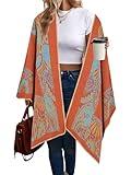 Beautiful Nomad Women's Retro Style Poncho Cape Boho Shawl Wraps Ruana Printed Tassel Cardigan for Spring Fall Winter