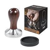 USEAMIE Coffee Tamper Espresso Press with Tamper Mat 304 Stainless Steel Flat Base Wooden Handle for Coffee Grounds Barista Espresso Machines Accessory (51MM)