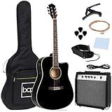 Best Choice Products Beginner Acoustic Electric Guitar Starter Set w/ 41in, All Wood Cutaway Design, Case, Strap, Picks - Black