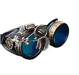 Enjoy Your Steampunk Victorian Style Goggles with Compass Design, Azure Blue Lenses & Ocular Loupe