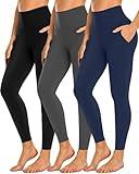 NEW YOUNG 3 Pack Leggings with Pockets for Women,High Waisted Tummy Control Workout Yoga Pants